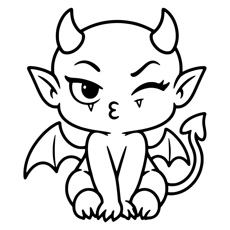 Sitting Devil Winking and Puckering Up for a Kiss — free fantasy-creature SVG cut file