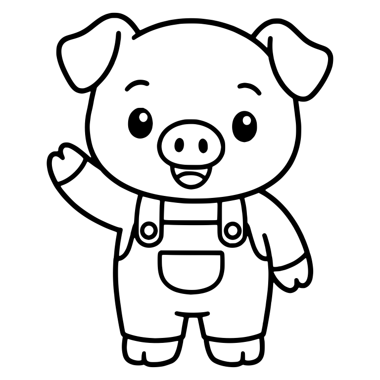 Waving Piglet in Overalls With Chest Pocket — free animal SVG cut file