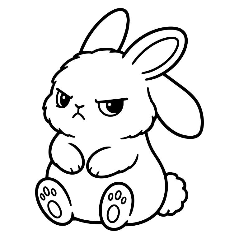 Grumpy Bunny Sitting With Paw Pads and Folded Ear — free animal SVG cut file