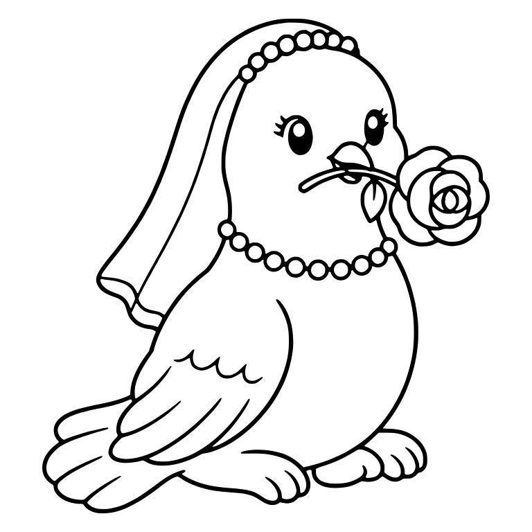 Bridal Dove with Veil, Pearl Necklace and Rose — free animal SVG cut file
