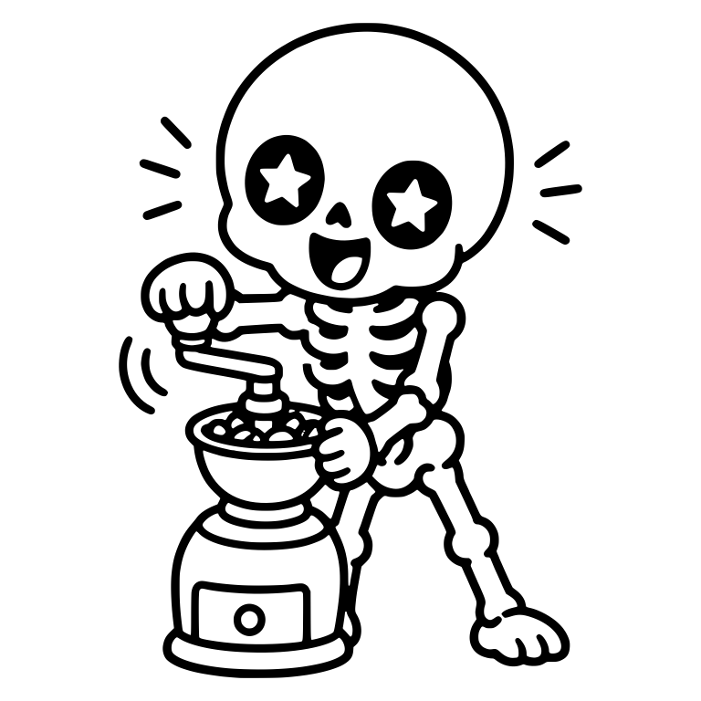 Star-Eyed Skeleton Cranking a Coffee Grinder — free skeleton SVG cut file