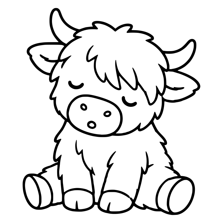 Sitting Highland Calf Dozing With Head Bowed — free animal SVG cut file
