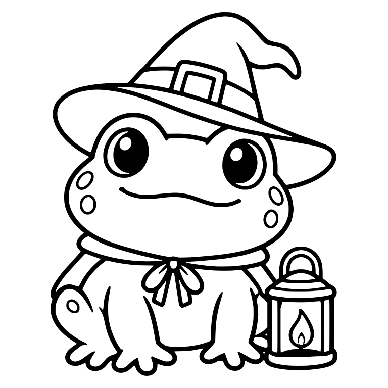 Frog in Witch Hat with Bow Cape and Candle Lantern — free animal SVG cut file