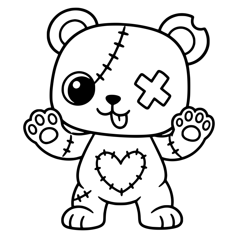 Stitched Teddy Bear With X Eye Patch and Heart Patch — free animal SVG cut file