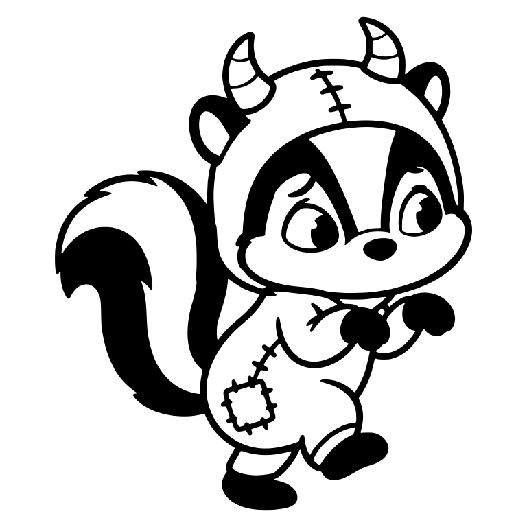 Worried Skunk in Horned Stitched Monster Hood — free animal SVG cut file
