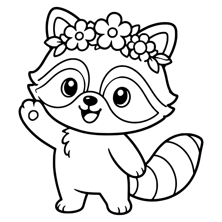 Raccoon in Flower Crown Waving With Chest Fluff — free animal SVG cut file