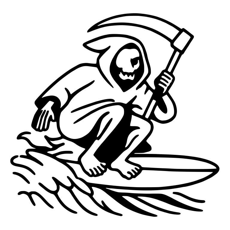 Grim Reaper Surfing a Wave with Scythe — free characters SVG cut file