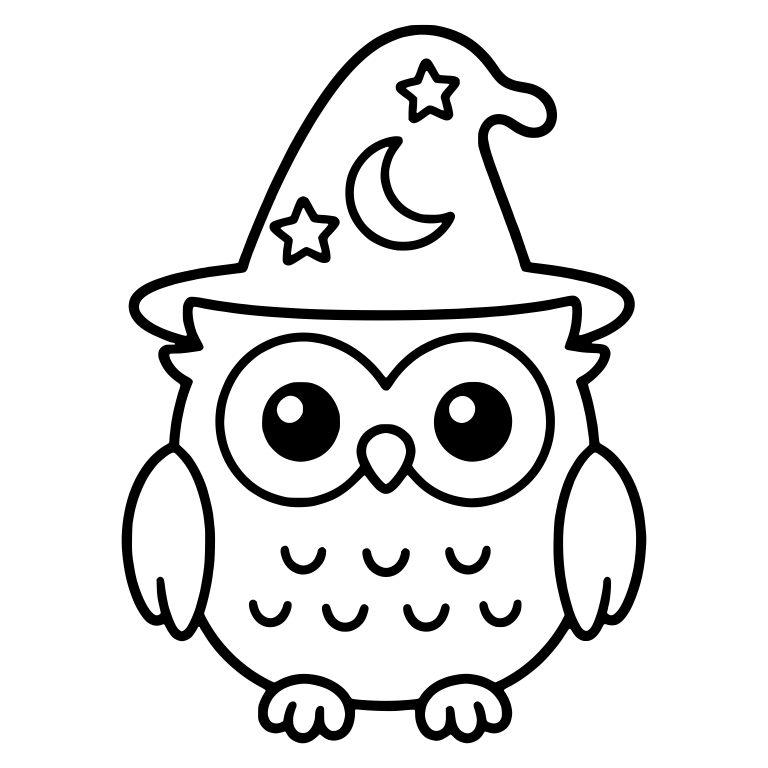 Owl in Wizard Hat With Stars and Crescent Moon — free animal SVG cut file