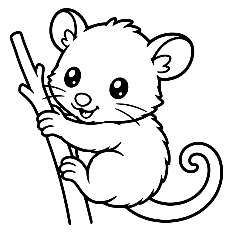 Baby Opossum Climbing a Branch With Curled Tail — free animal SVG cut file