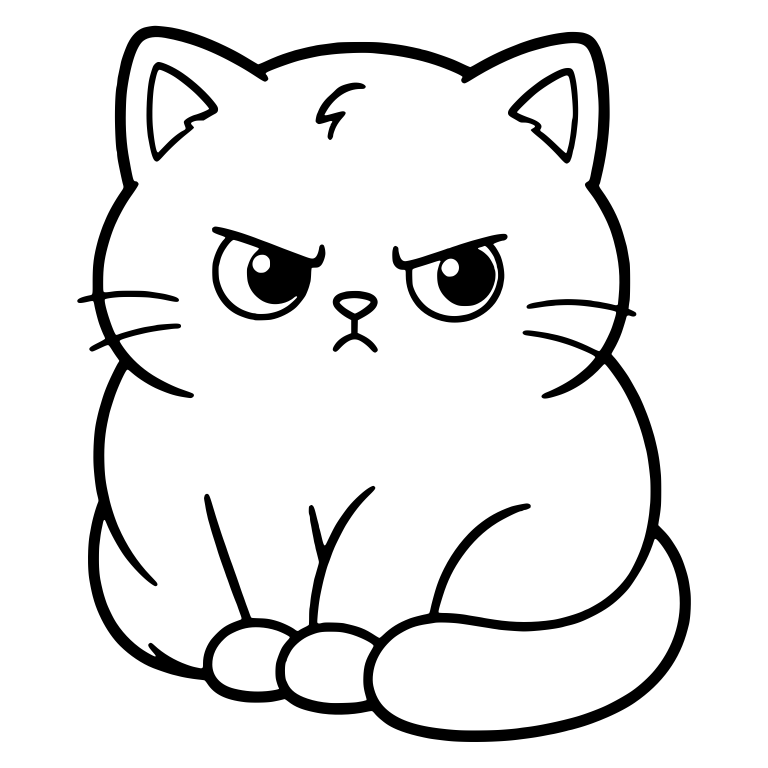 Round Angry Kitten Sitting With Tail Wrapped Around Paws — free animal SVG cut file