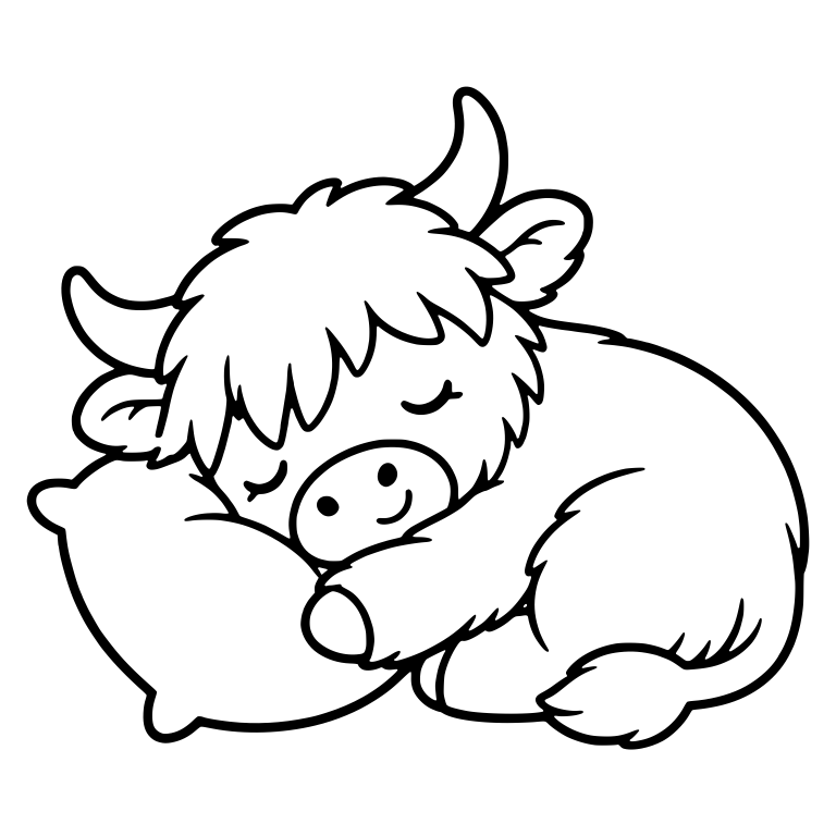 Smiling Highland Cow Curled Up On A Pillow — free animal SVG cut file