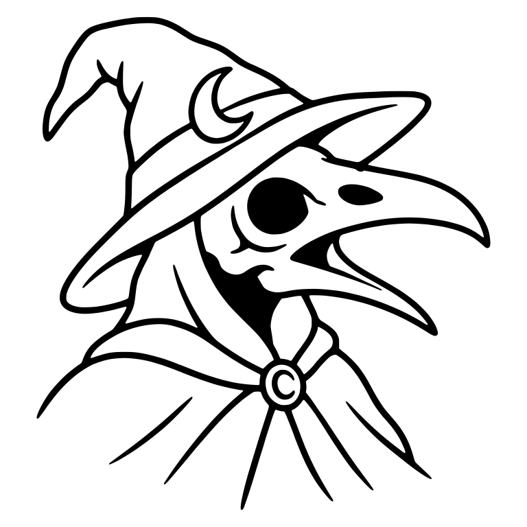 Cawing Bird Skull in Moon Witch Hat and Cloak — free skeleton SVG cut file