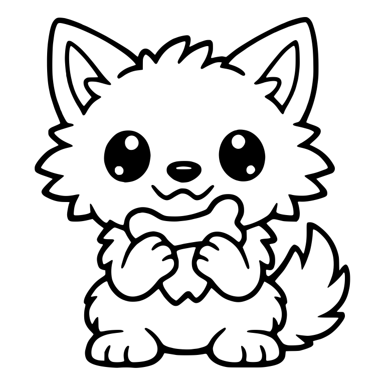 Wolf Pup Hugging a Bone With Big Shiny Eyes — free animal SVG cut file
