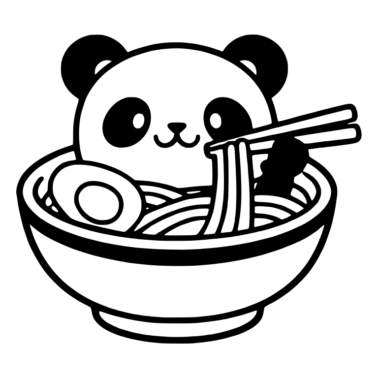 Panda Eating Noodles With Chopsticks From Ramen Bowl — free animal SVG cut file
