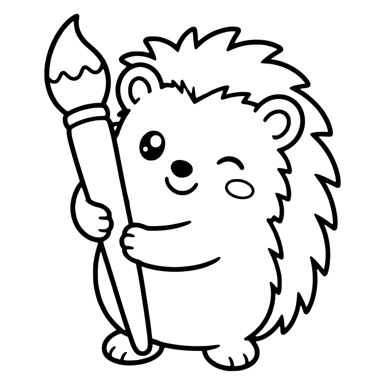 Winking Hedgehog with Large Paintbrush and Rosy Cheek — free animal SVG cut file