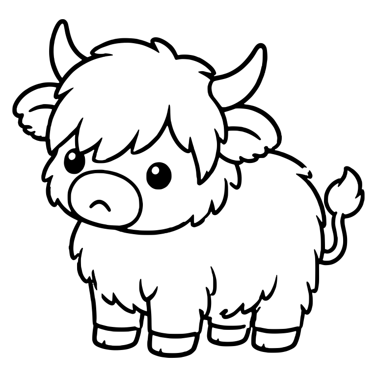Sulking Highland Cow Standing with Curled Tail — free animal SVG cut file