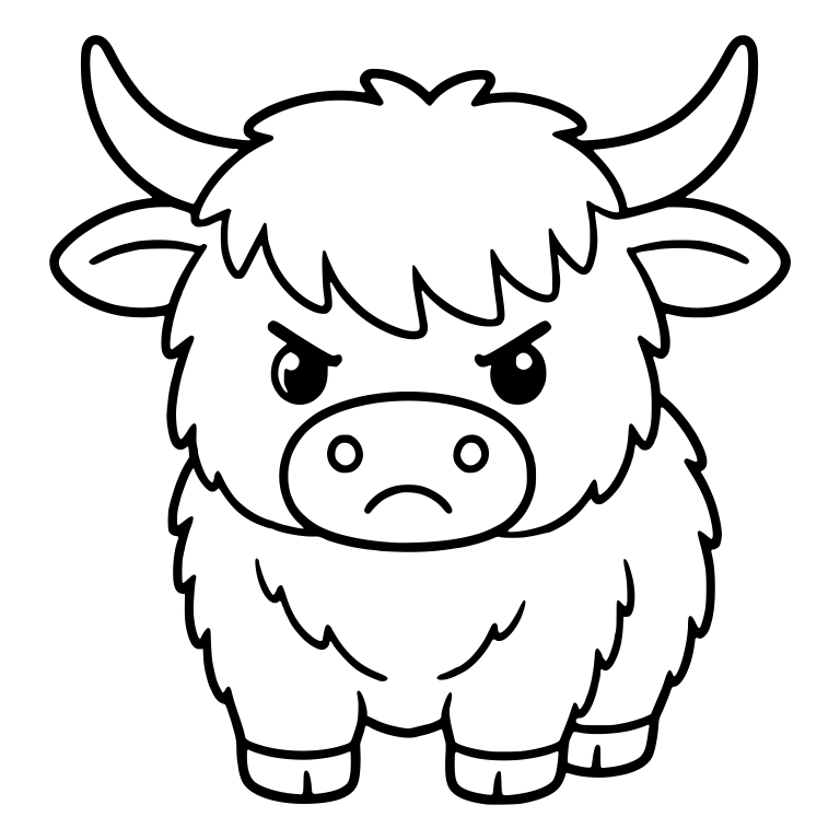Fluffy Grumpy Highland Cow With Shaggy Fur and Bangs — free animal SVG cut file