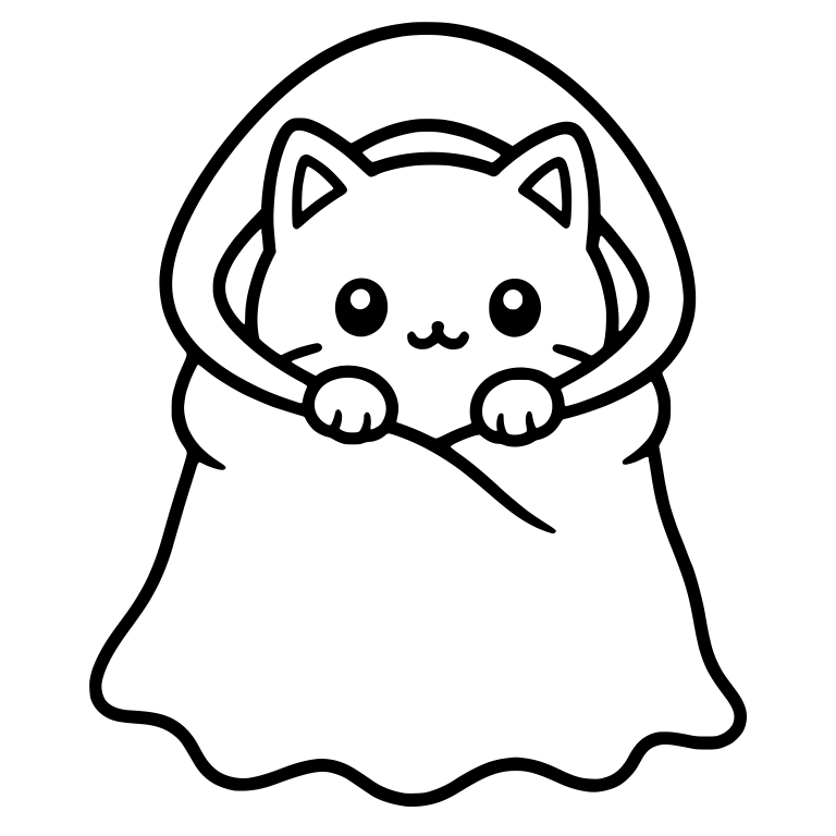 Kawaii Cat Wrapped in a Hooded Cloak With Paws Peeking Out — free animal SVG cut file