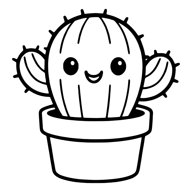 Smiling Potted Cactus With Spines And Two Arms — free floral SVG cut file