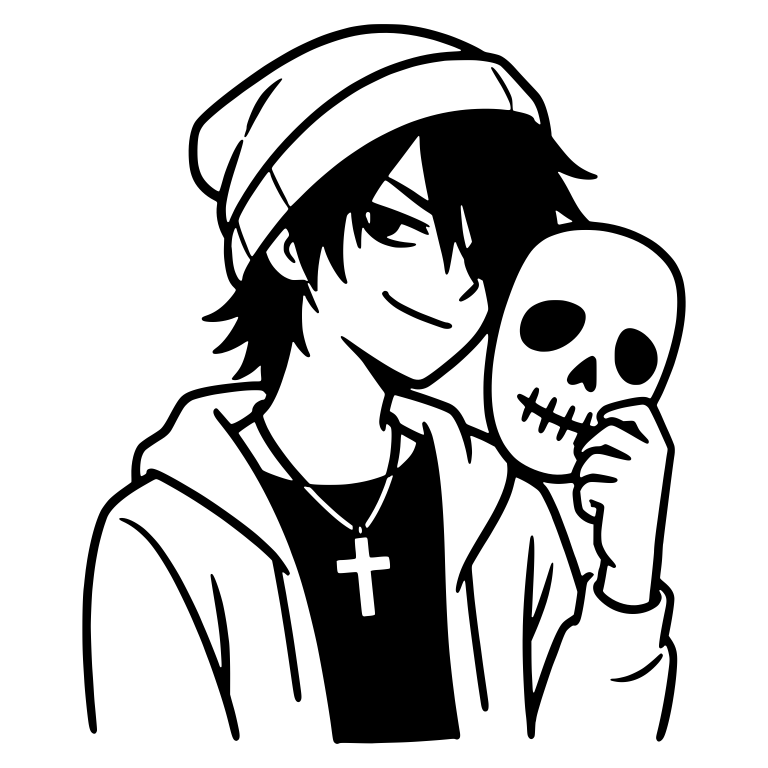 Smirking Beanie Emo Boy With Skull Mask and Cross Necklace — free characters SVG cut file