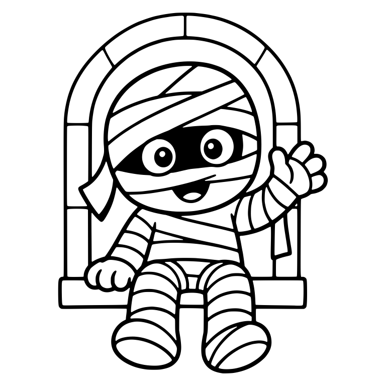 Waving Mummy Sitting in Stone Window — free fantasy-creature SVG cut file