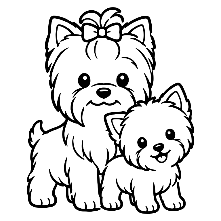 Yorkie Dog With Hair Bow and Smiling Puppy — free animal SVG cut file