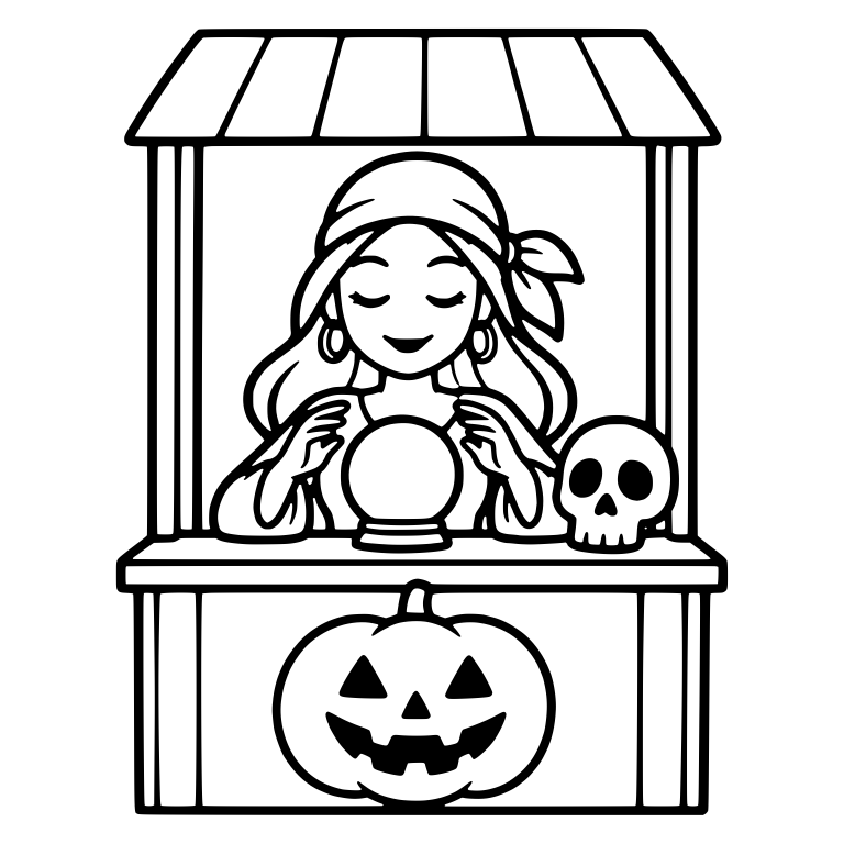 Fortune Teller Booth With Pumpkin and Skull — free characters SVG cut file