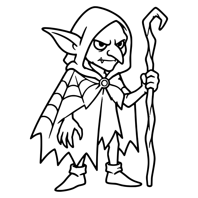 Hooded Goblin With Spiderweb Cloak and Gnarled Staff — free fantasy-creature SVG cut file
