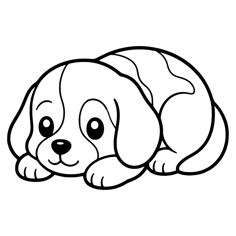 Chubby Beagle Puppy Lying Down With Spotted Back — free animal SVG cut file