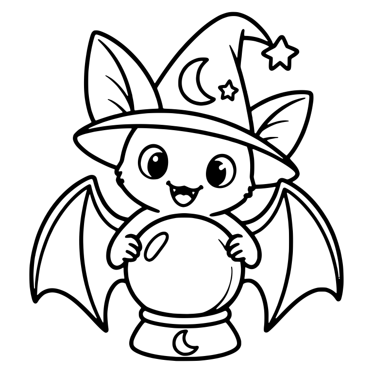 Cute Bat in Moon Hat Hugging Crystal Ball — free animal SVG cut file