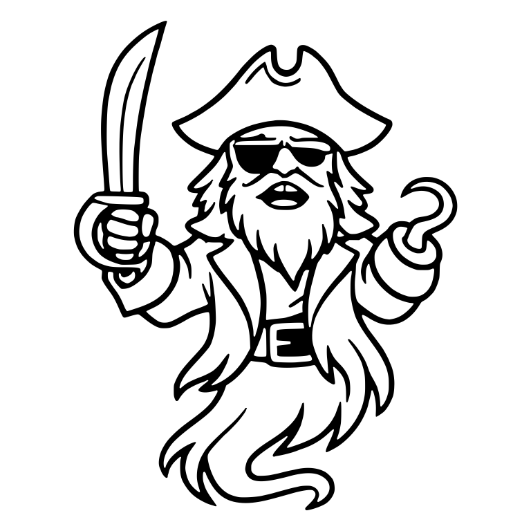 Bearded Ghost Pirate Captain with Cutlass and Hook — free fantasy-creature SVG cut file