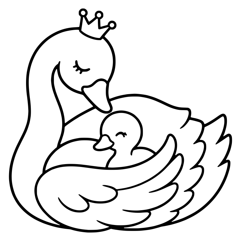 Crowned Mama Swan Hugging Baby Swan — free animal SVG cut file