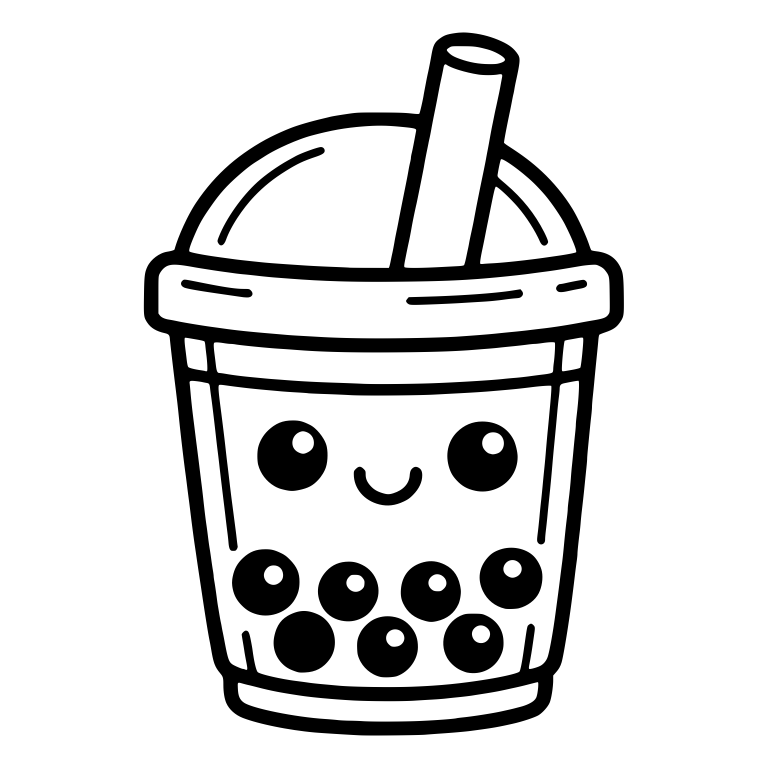 Kawaii Boba Tea With Tilted Straw And Lid Rim Details — free food SVG cut file