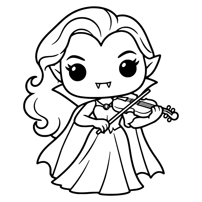 Vampire Girl Playing Violin in Long Gown and Cape — free fantasy-creature SVG cut file