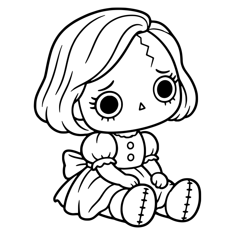 Cracked-Head Doll With Bob Haircut Sitting Sideways — free characters SVG cut file