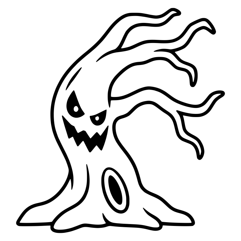 Windswept Haunted Tree With Jagged Grin and Long Branches — free floral SVG cut file