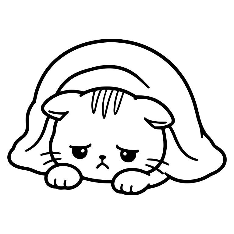 Sad Folded-Ear Kitten Lying Under a Blanket — free animal SVG cut file