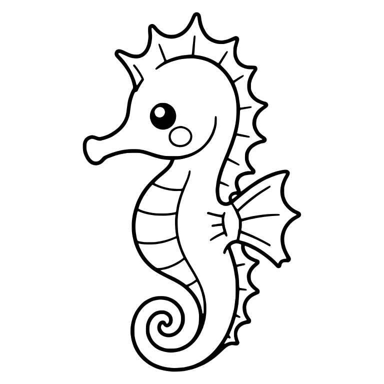 Kawaii Seahorse with Spiky Crest Fin and Striped Belly — free animal SVG cut file