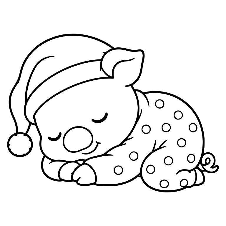 Sleeping Piglet In Nightcap And Polka Dot Pajamas — free animal SVG cut file