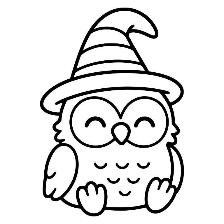 Happy Owl With Closed Eyes in Striped Pointed Hat — free animal SVG cut file