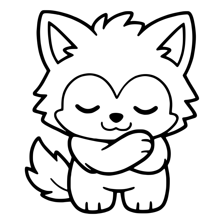 Kawaii Wolf Pup Standing With Arms Crossed and Eyes Closed — free animal SVG cut file
