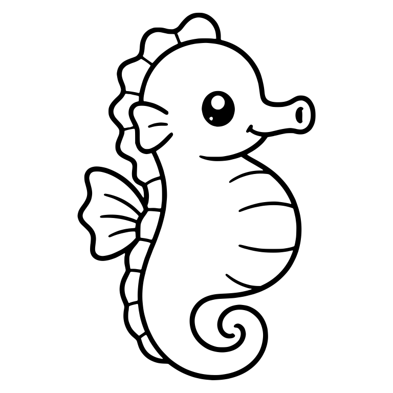 Pot-Bellied Kawaii Seahorse with Ear Fin and Ruffled Frill — free animal SVG cut file