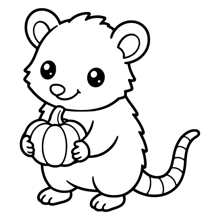 Standing Opossum Holding a Small Pumpkin — free animal SVG cut file