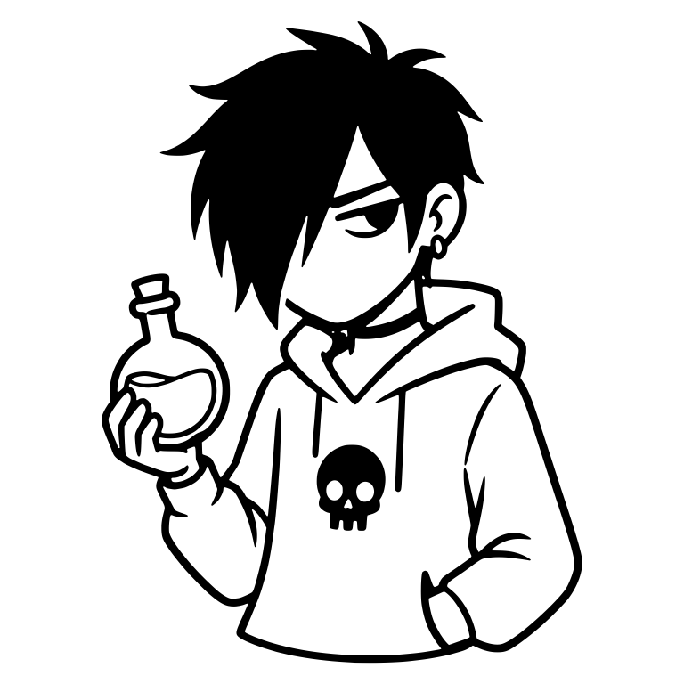 Emo Boy in Skull Hoodie Holding Round Potion Flask — free characters SVG cut file