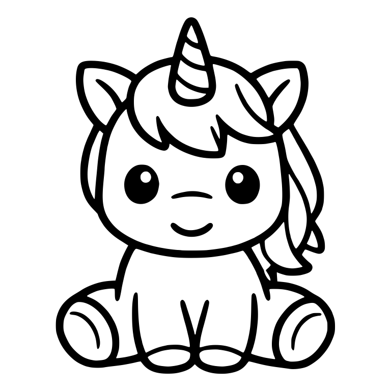 Sitting Baby Unicorn Facing Forward With Short Fringe — free fantasy-creature SVG cut file