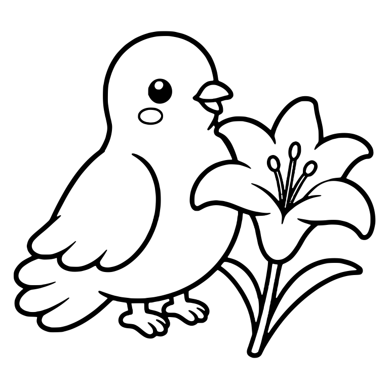 Little Bird Beside Large Easter Lily — free animal SVG cut file