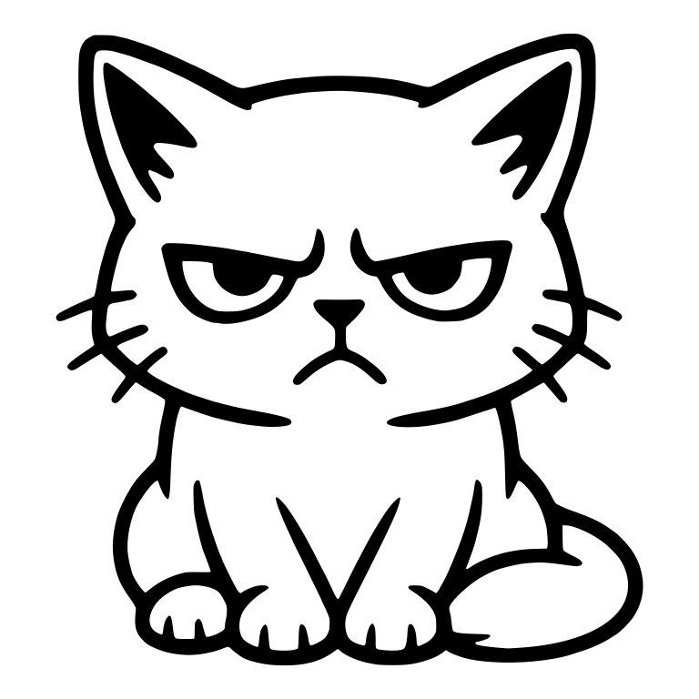 Grumpy Cat Sitting With Angry Scowl and Pointed Ears — free animal SVG cut file