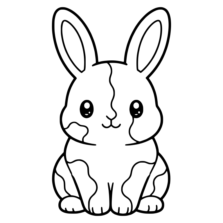 Kawaii Harlequin Bunny Sitting Front View With Patches — free animal SVG cut file