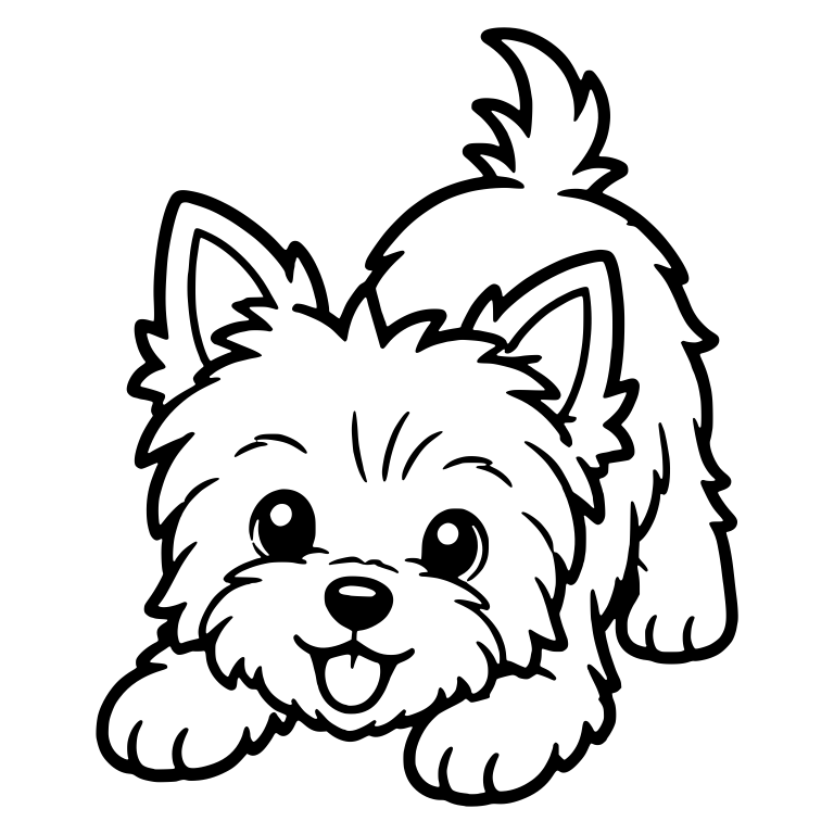 Playful Yorkie Puppy in Play Bow With Tongue Out — free animal SVG cut file