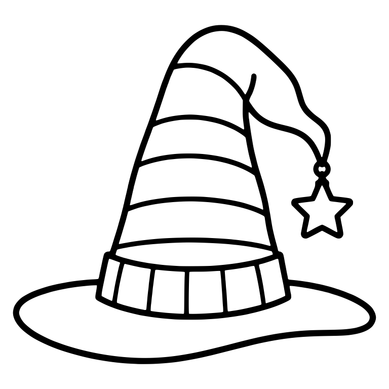 Striped Droopy Witch Hat with Star Charm and Segmented Band — free objects SVG cut file